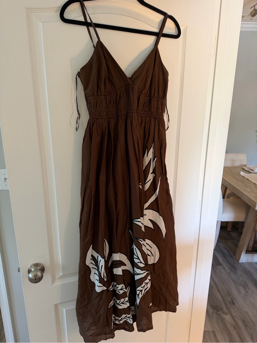 Brown Spaghetti Strap Maxi Dress with White Floral Print